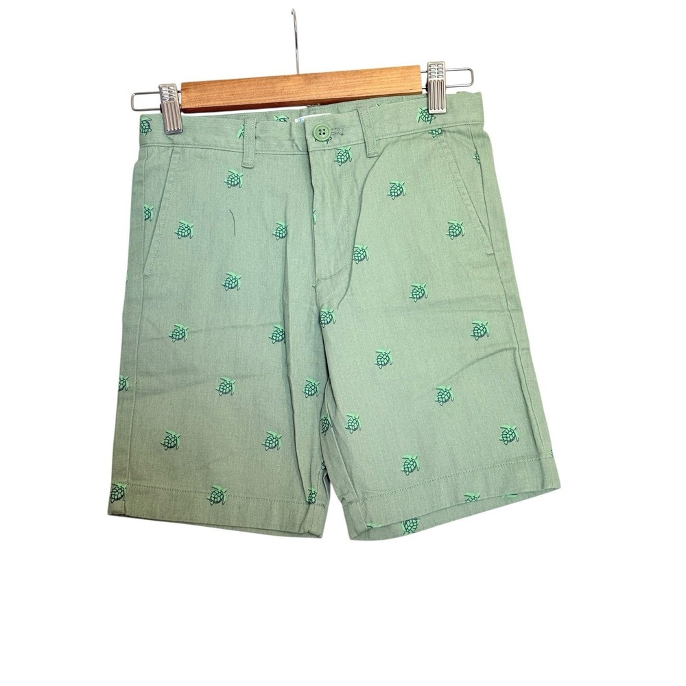 Nwt J Crew Crew Cuts  Boys 8 Green Shorts W/turtles Pockets Preppy Summertime